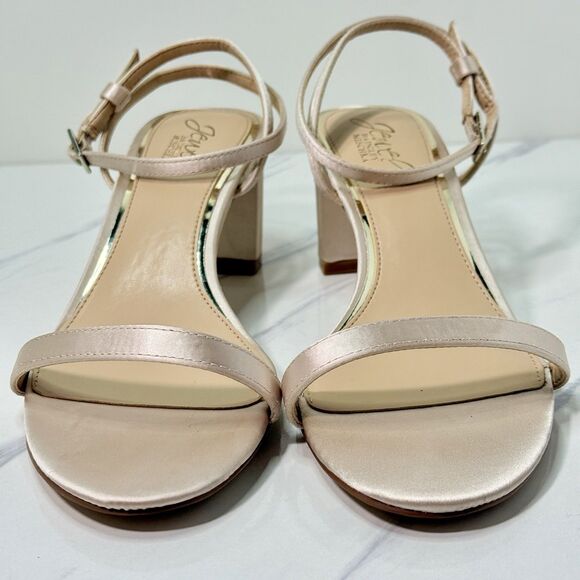 Badgley Mischka Y2K 90s Vibe Rose Satin Formal Bridal Cuban Heel Sandals Size 8 - Picture 10 of 11